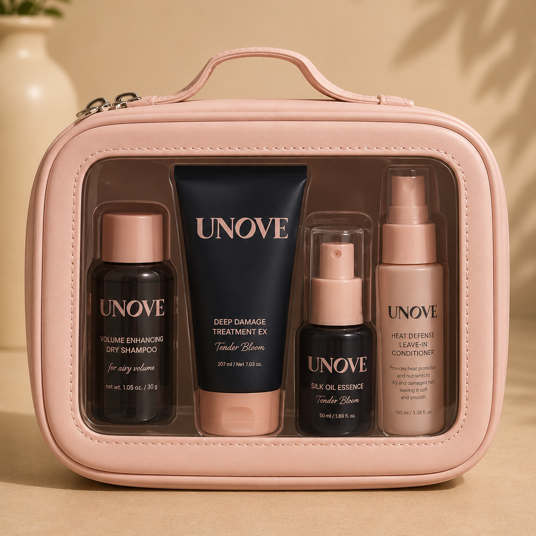 Unove Travel Hair Care Kit (Shampoo 52ml Sweet Breeze + Treatment EX 40ml Tender Bloom + Oil Essence 10ml Tender Bloom + Mist 30ml Tender Bloom)